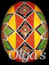 Ukrainian egg. Geometric design. Chicken pysanka.