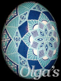 Blue Ukrainian Pysanka. Chicken egg.