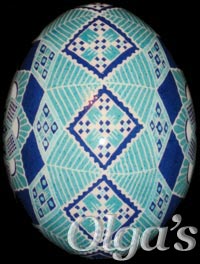 Blue Ukrainian Pysanka. Chicken egg.