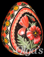 Ukrainian Easter egg. Quail Pysanka. Red Poppies