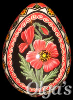 Ukrainian Easter eggs. Quail Pysanky. Red Poppy
