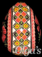 Ukrainian Easter egg. Quail Pysanka. Red Poppy