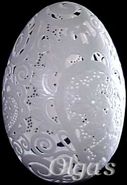 Carved Goose Egg Art. Decorative Etched and Carved -cut out- Goose Egg.