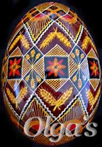 Ukrainian Easter Eggs pysanky. Goose egg shell pysanka with ancient Ukrainian symbols.